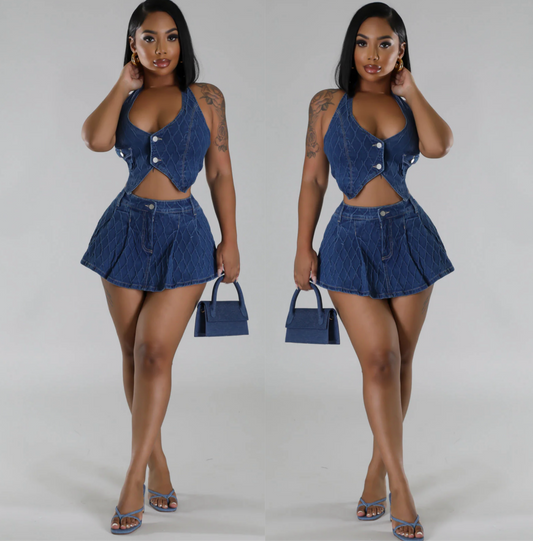 His Obsession Denim Skort Set